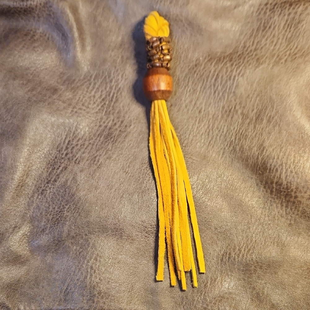 Elk Leather Tassle With Copper And Wooden Beads - Picture 3 of 5